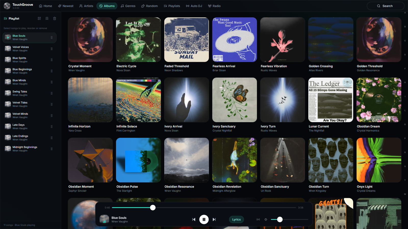 TouchGroove home screen, album grid on a kiosk