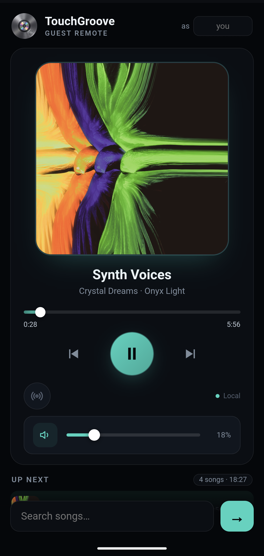 TouchGroove phone remote, queue songs from your phone